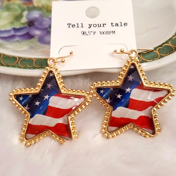 Stars and Stripes U.S. Flag star shaped pierced earrings 4th of July Patriotic - Picture 2 of 5